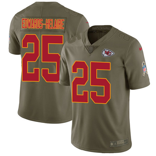 Nike Chiefs #25 Clyde Edwards-Helaire Olive Youth Stitched NFL Limited 2017 Salute To Service Jersey